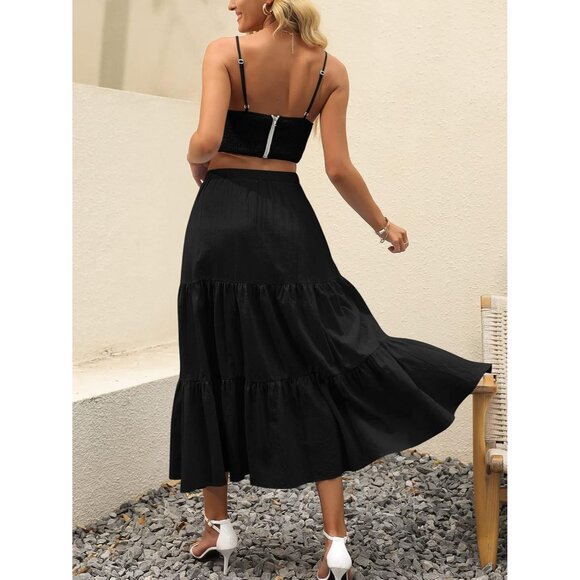 Women’s Flowy Tiered Maxi Skirt in Black - Perfect for Casual Summer Outings - Picture 6 of 6